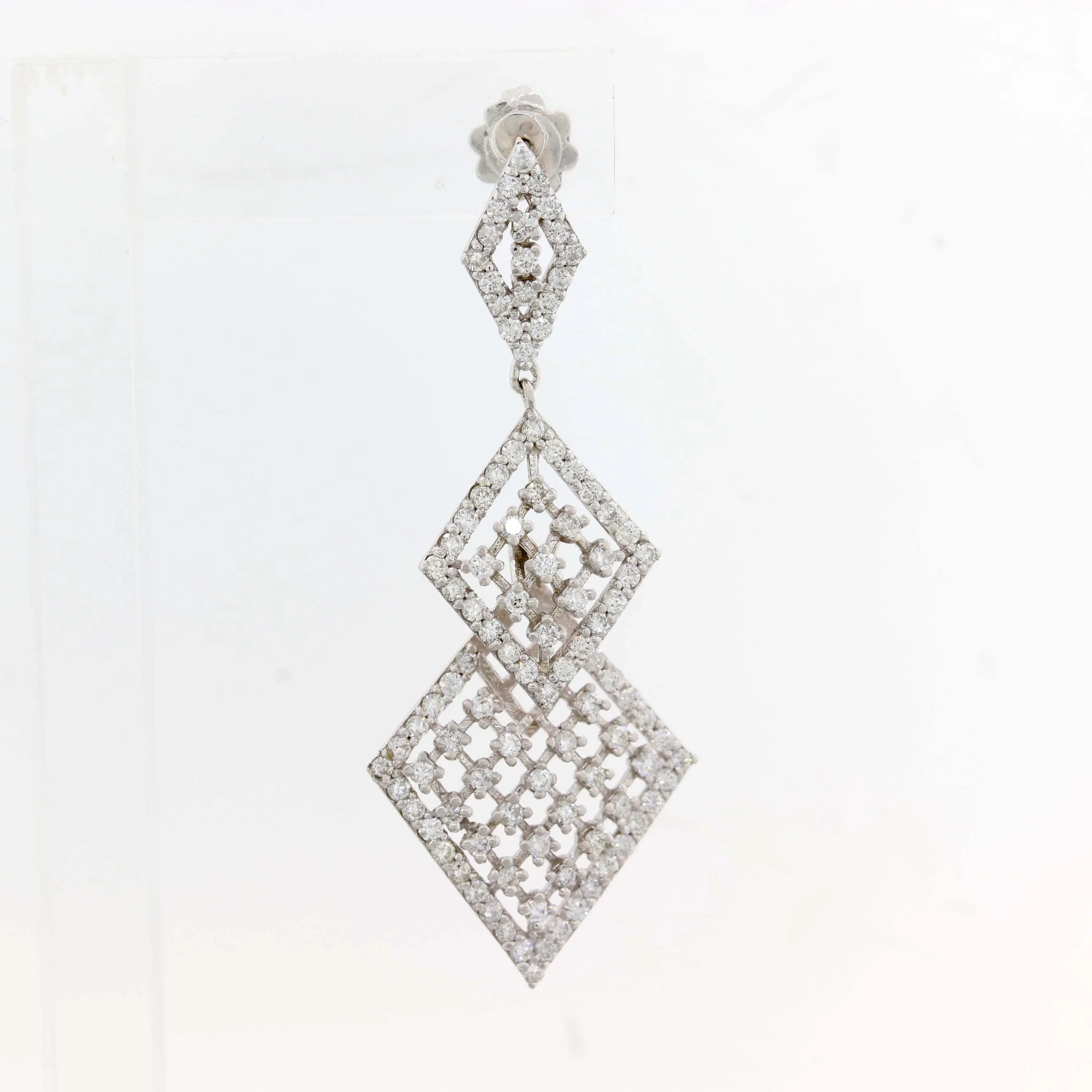 14k White Gold 2.65ctw Diamond Drop Dangle Lace Chandelier Earrings