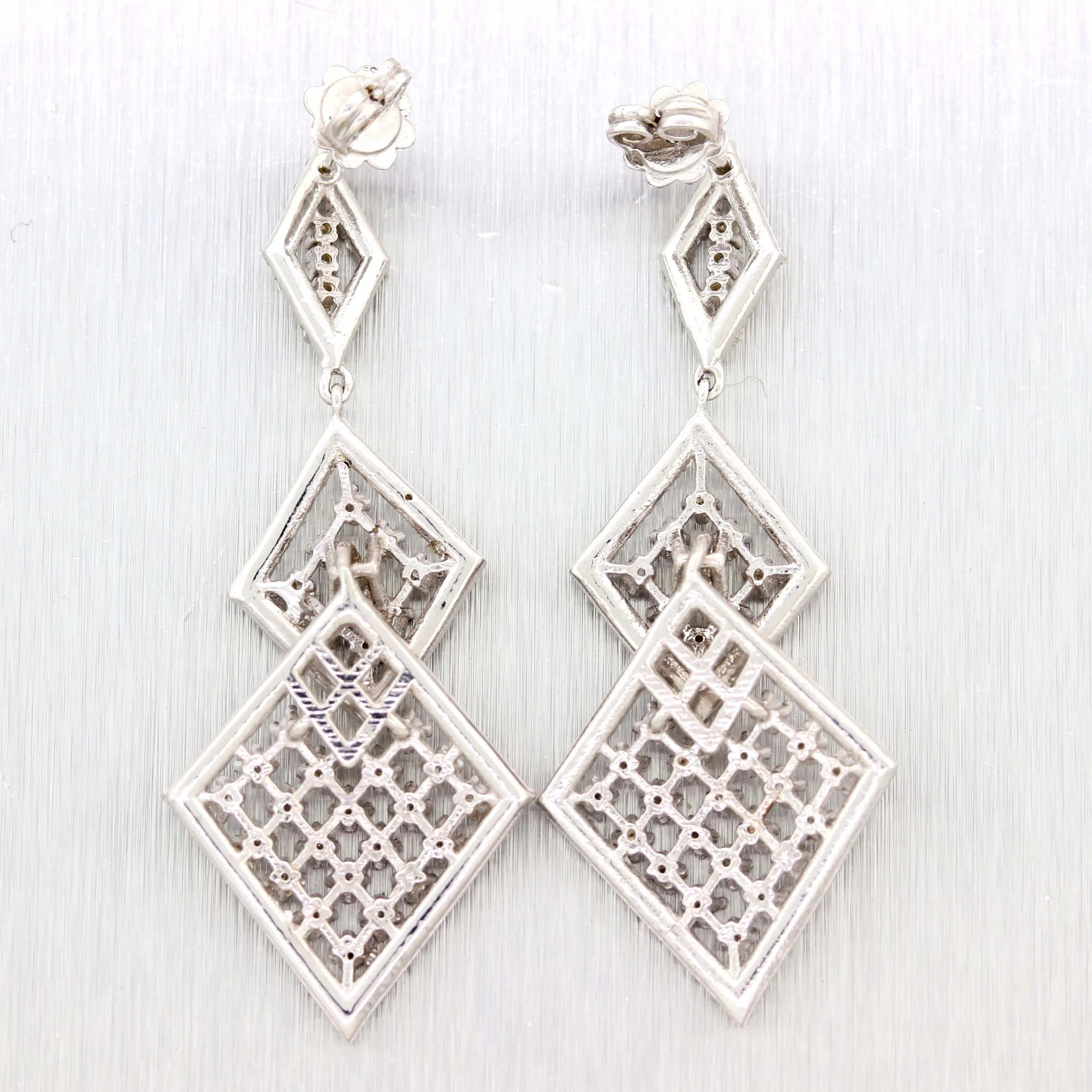 14k White Gold 2.65ctw Diamond Drop Dangle Lace Chandelier Earrings