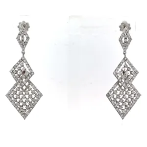 14k White Gold 2.65ctw Diamond Drop Dangle Lace Chandelier Earrings