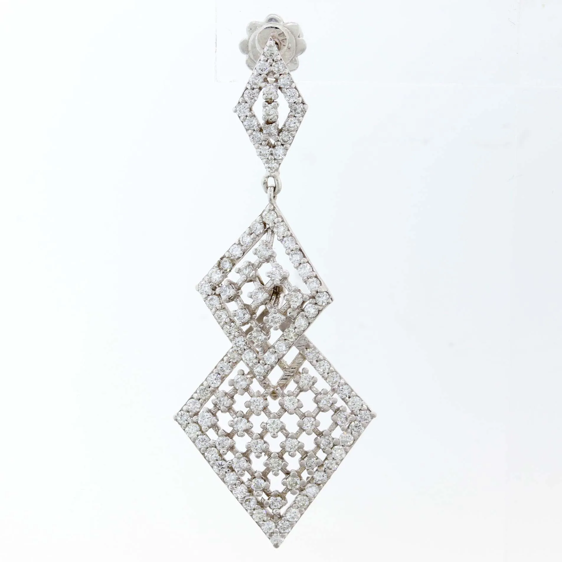 14k White Gold 2.65ctw Diamond Drop Dangle Lace Chandelier Earrings