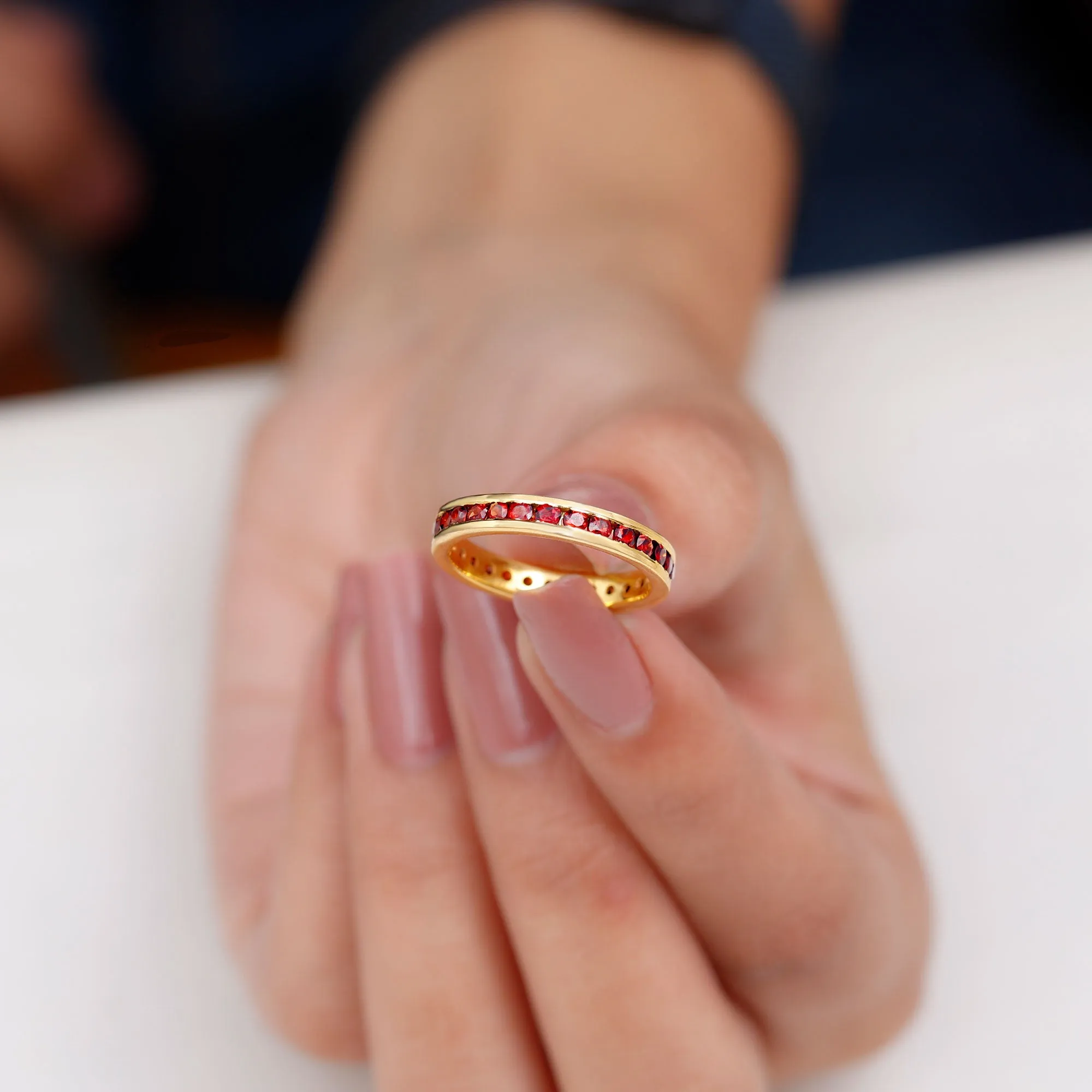 1.50 Ct Channel Set Round Garnet Eternity Band Ring in Gold