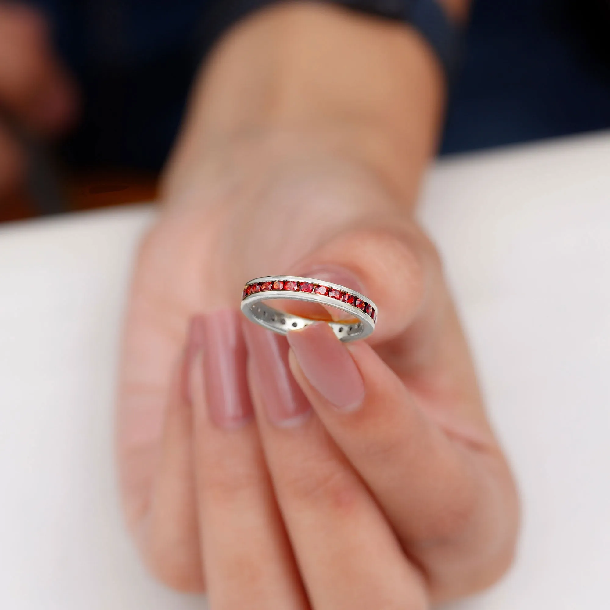 1.50 Ct Channel Set Round Garnet Eternity Band Ring in Gold