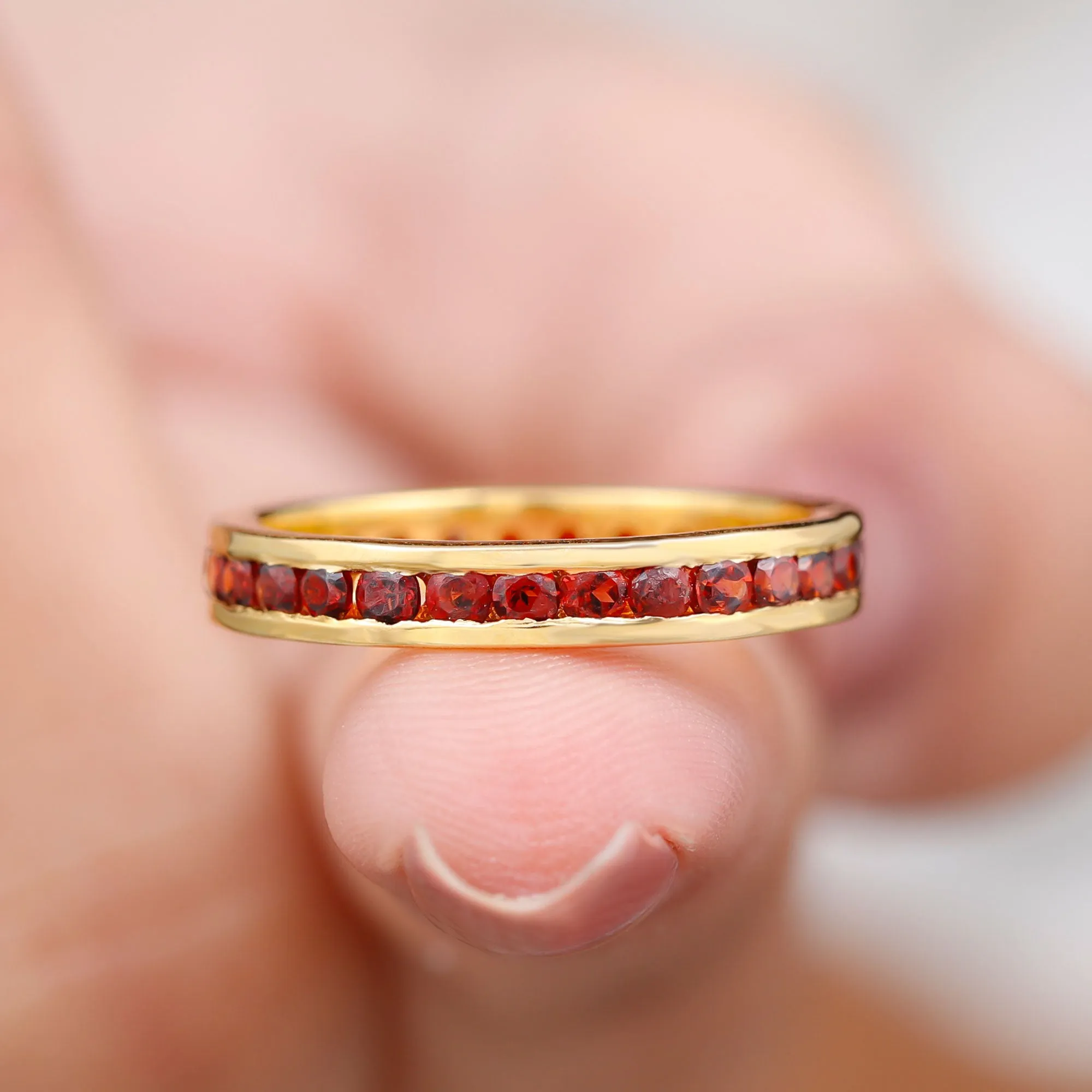 1.50 Ct Channel Set Round Garnet Eternity Band Ring in Gold