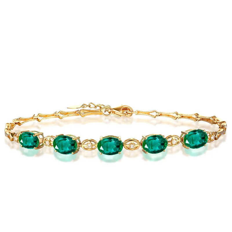18K Gold Plated Zircon Green Crystal Bracelet for Women