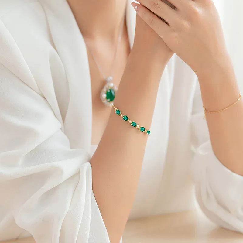18K Gold Plated Zircon Green Crystal Bracelet for Women