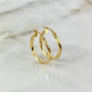 18K Yellow Gold Mai Striped Hoop Earrings 1.6gr / 0.83in