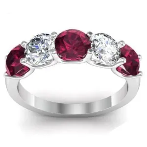 2.00cttw U Prong Diamond and Garnet Five Stone Ring
