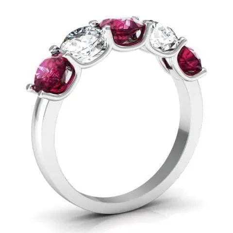 2.00cttw U Prong Diamond and Garnet Five Stone Ring