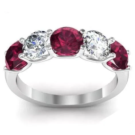 2.00cttw U Prong Diamond and Garnet Five Stone Ring