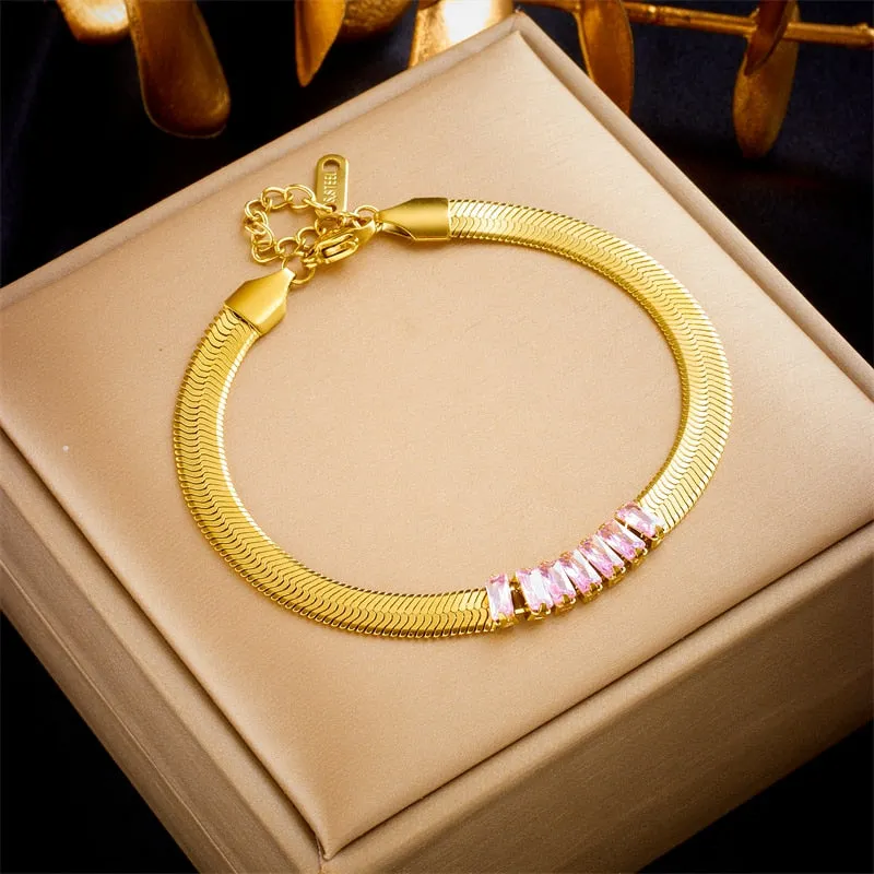 316L Stainless Steel Luxury Zircon Snake Chain Bracelet For Women