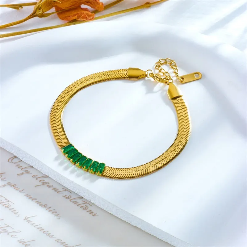 316L Stainless Steel Luxury Zircon Snake Chain Bracelet For Women