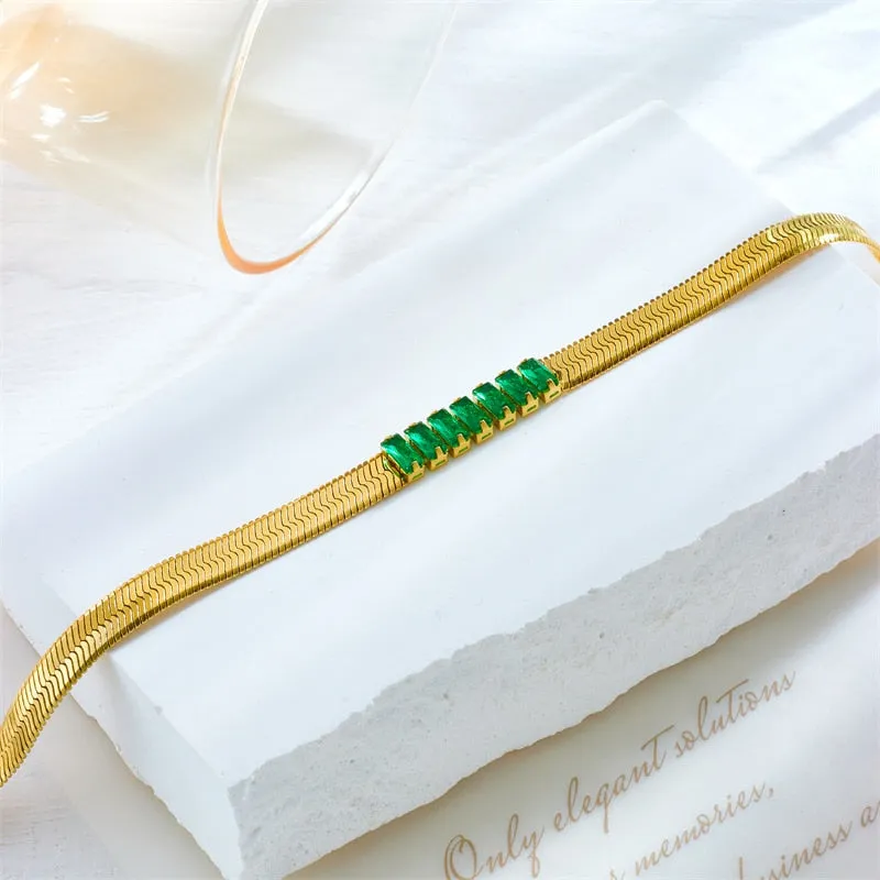 316L Stainless Steel Luxury Zircon Snake Chain Bracelet For Women