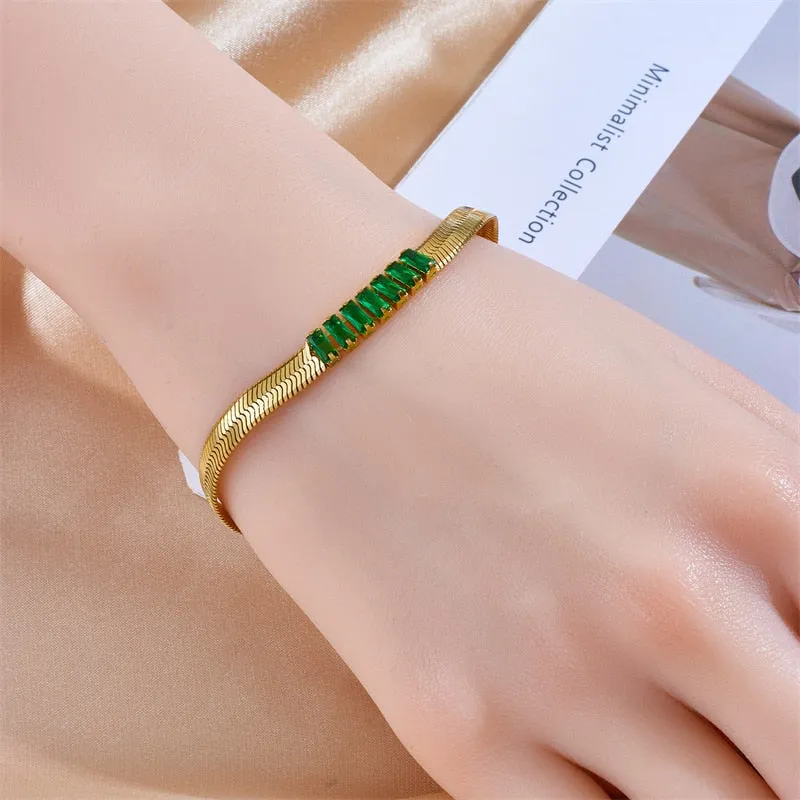 316L Stainless Steel Luxury Zircon Snake Chain Bracelet For Women
