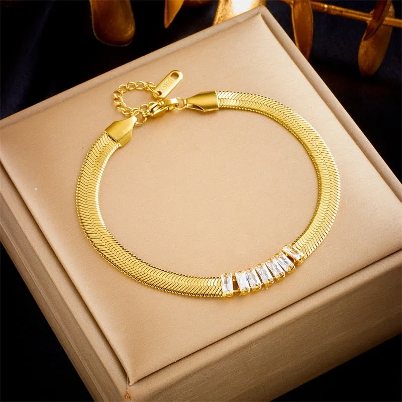 316L Stainless Steel Luxury Zircon Snake Chain Bracelet For Women
