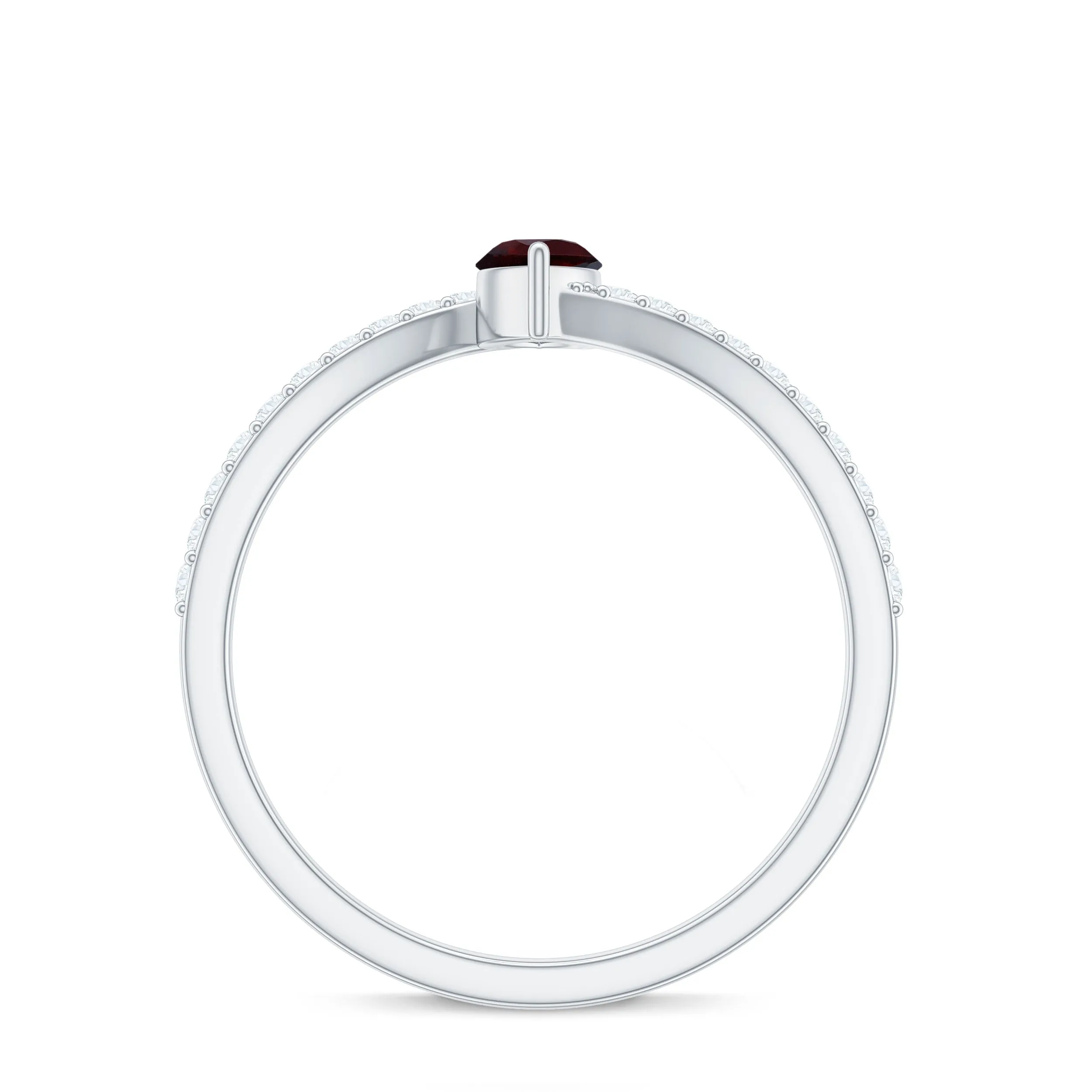 3/4 Ct Bypass Engagement Ring with Garnet and Diamond