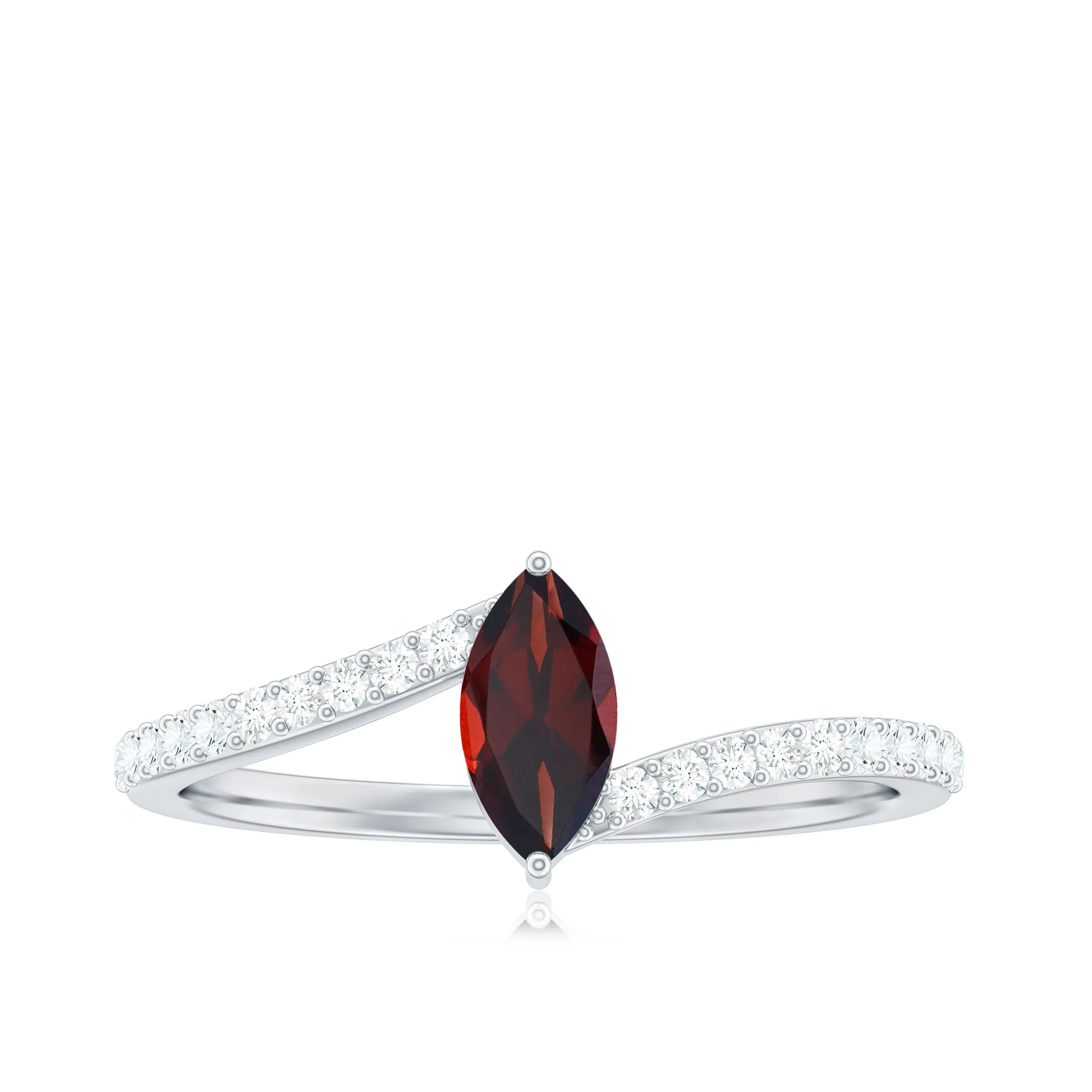 3/4 Ct Bypass Engagement Ring with Garnet and Diamond