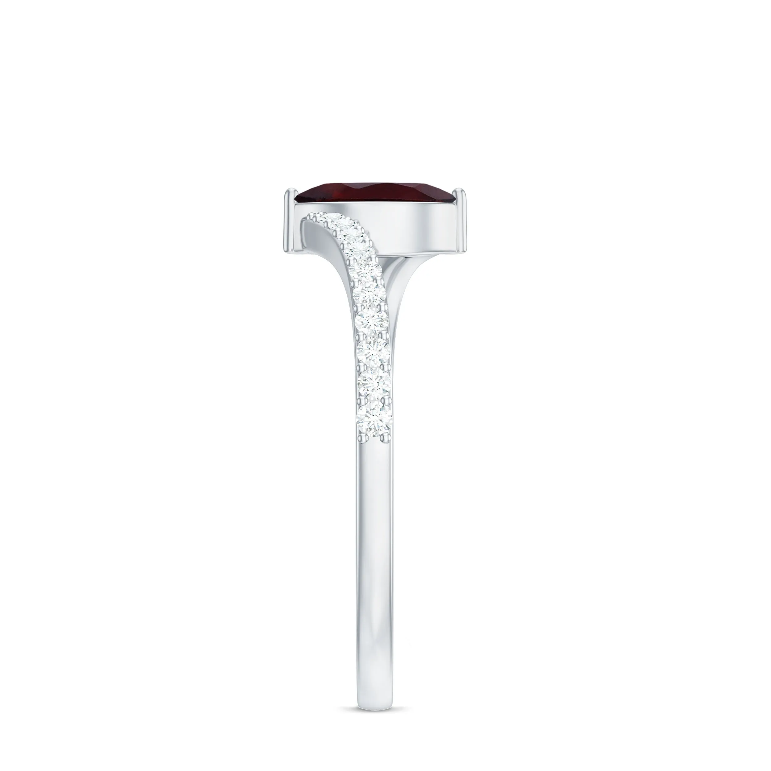 3/4 Ct Bypass Engagement Ring with Garnet and Diamond