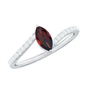 3/4 Ct Bypass Engagement Ring with Garnet and Diamond