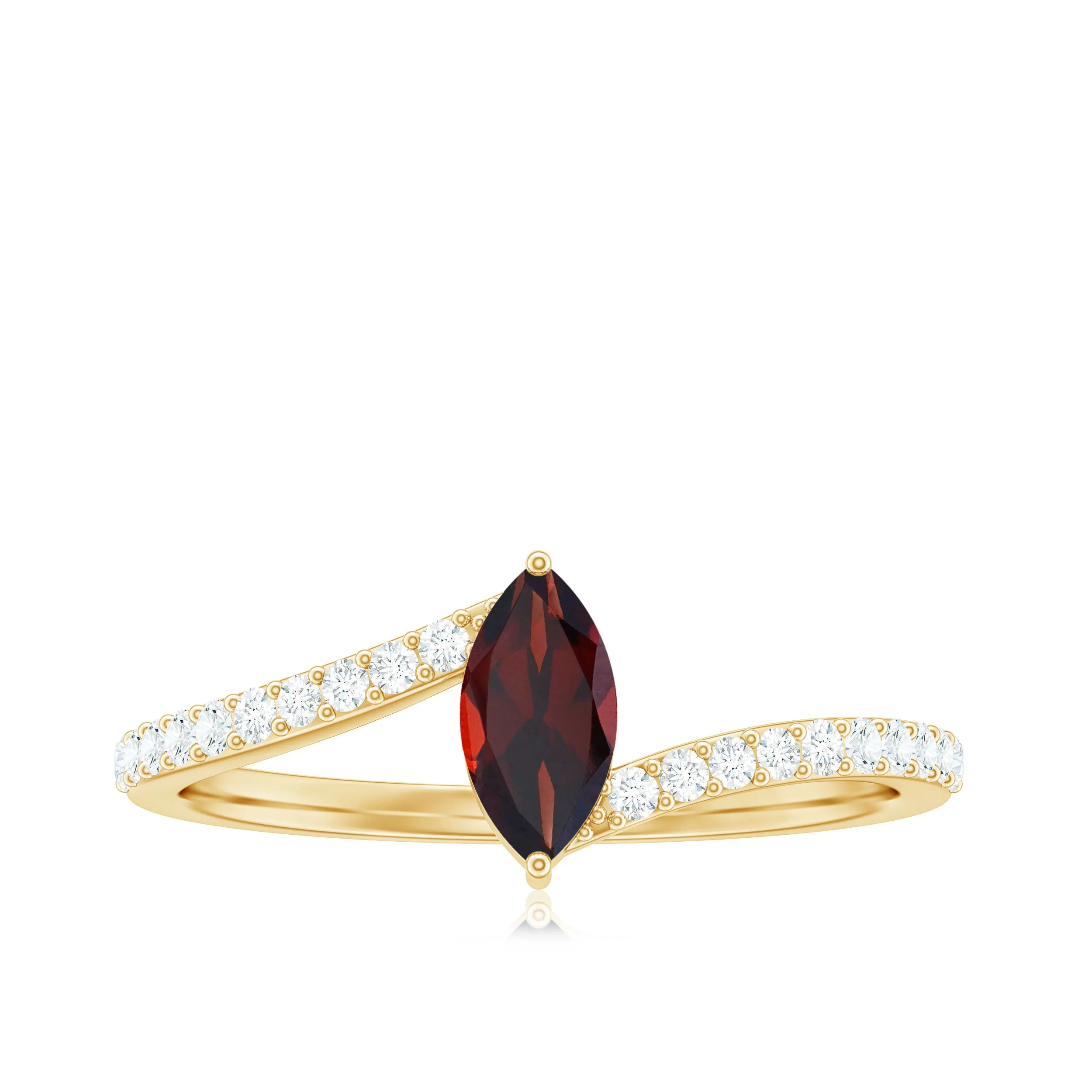 3/4 Ct Bypass Engagement Ring with Garnet and Diamond