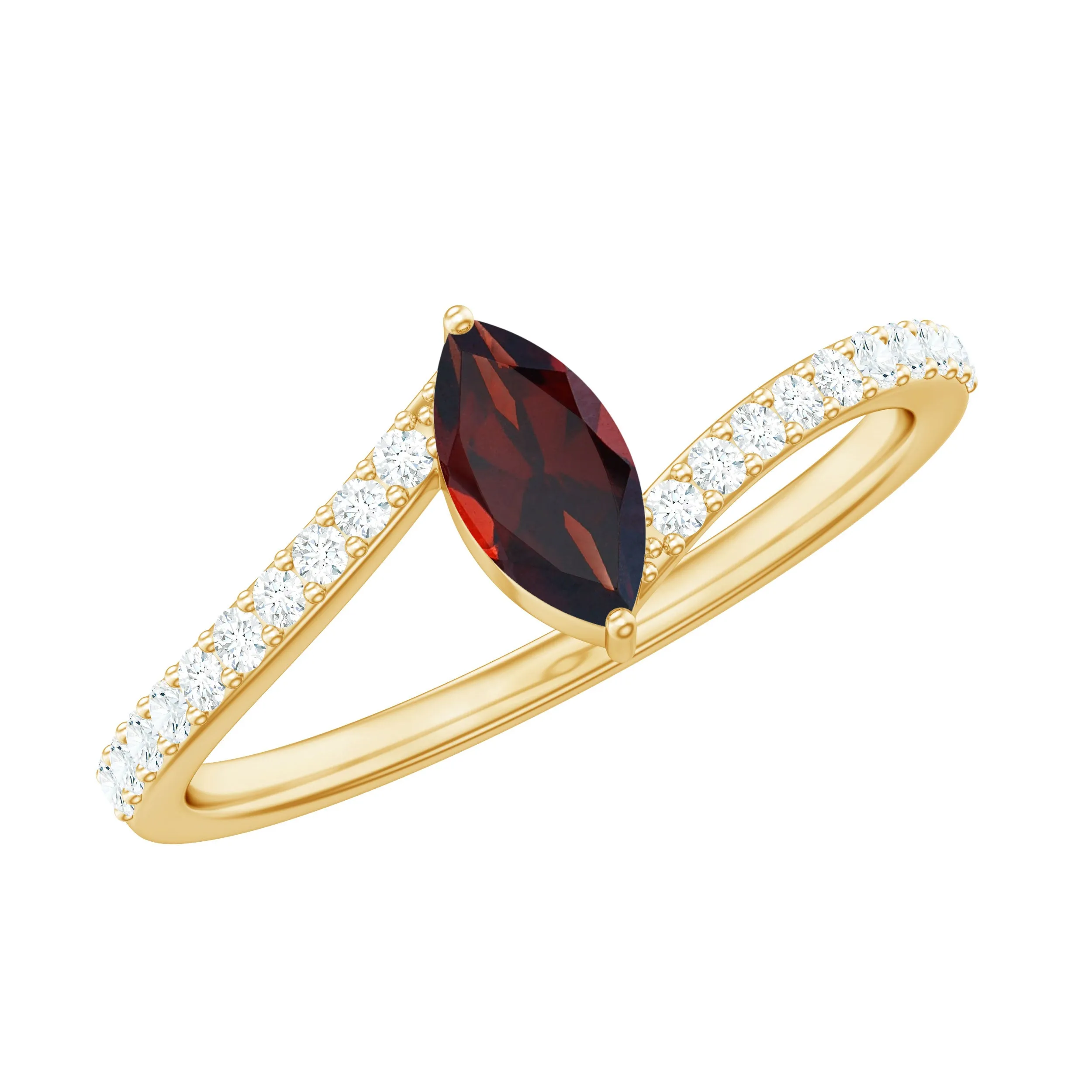 3/4 Ct Bypass Engagement Ring with Garnet and Diamond