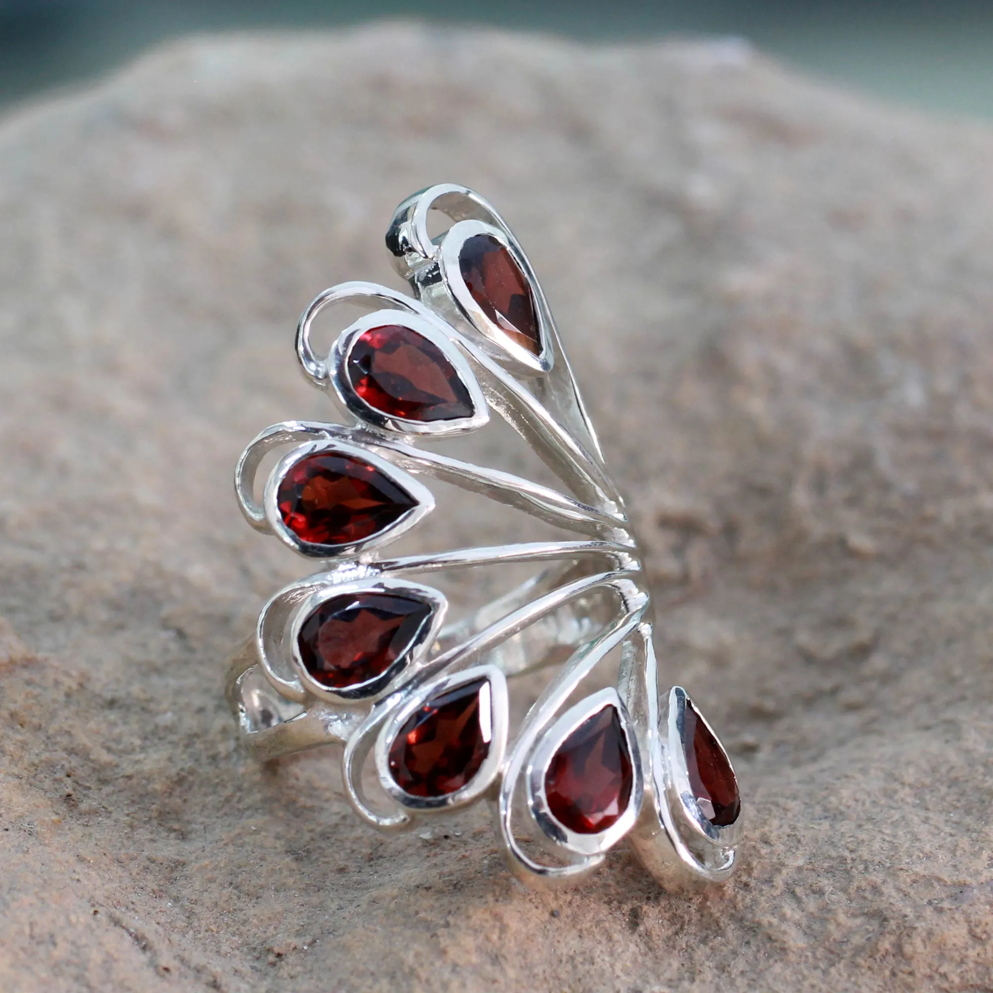 3.5 Cts Garnet and Sterling Silver Ring from India Jewelry - Wing of Love | NOVICA