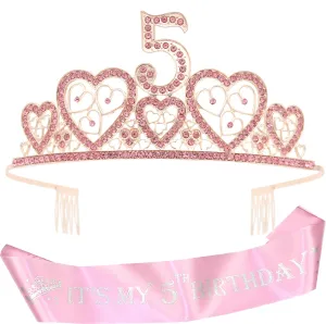5th Birthday Tiara,5th Birthday Sash and Crown,5th Sash Birthday Girl, Birthday Gifts