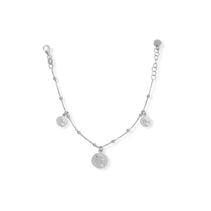 6.5"   1" Rhodium Plated Roman Coin Charm Bracelet