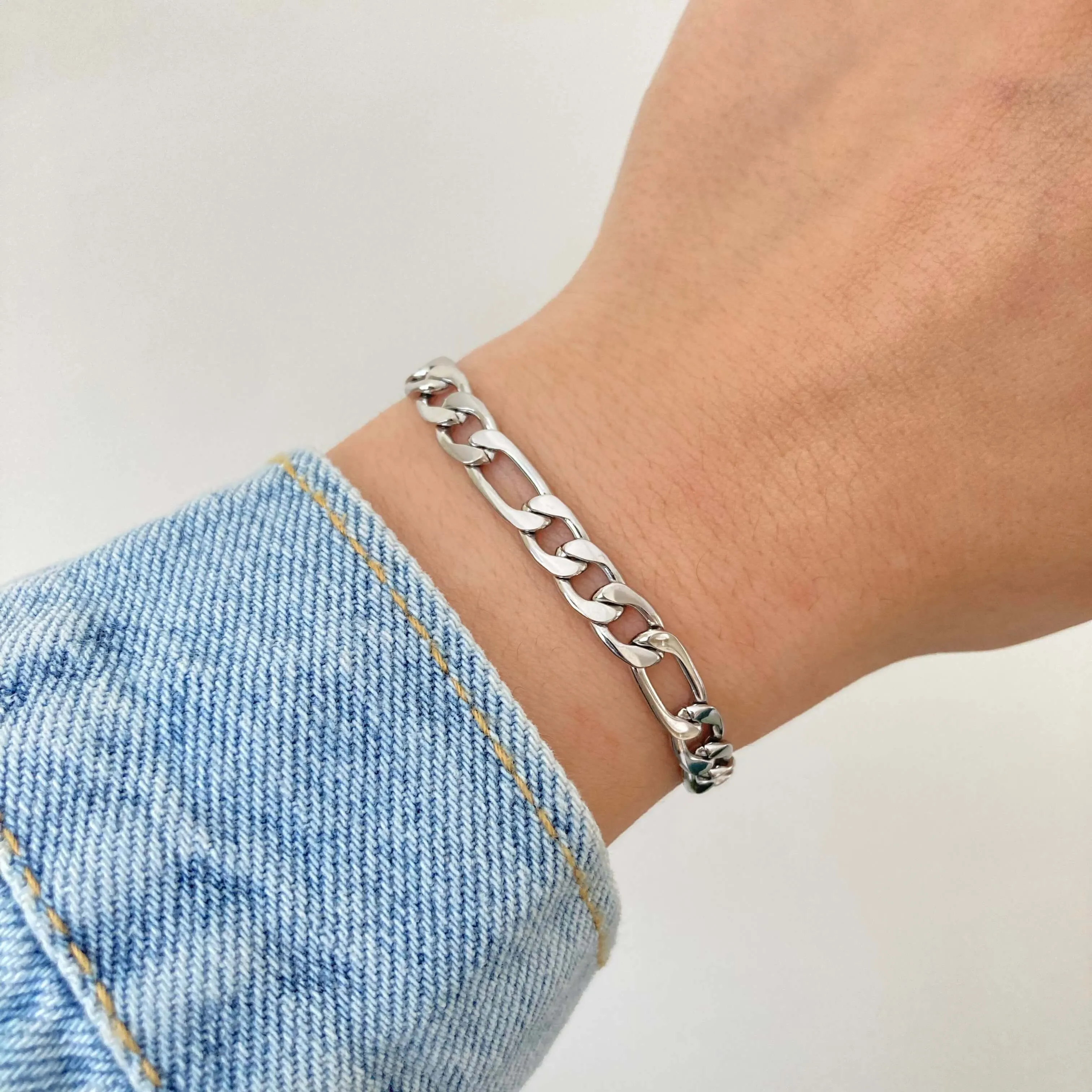 7mm Figaro Bracelet Silver