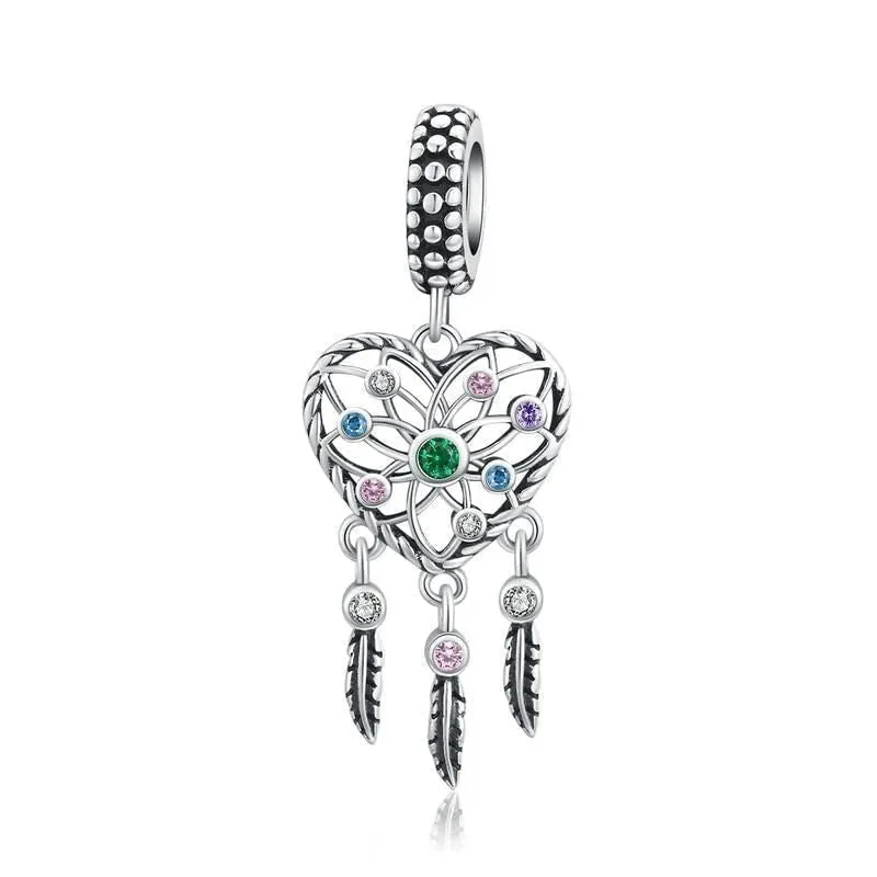 925 Sterling Silver Bohemian Dream Catcher Pendant Necklace Charm Jewelry Without Chain