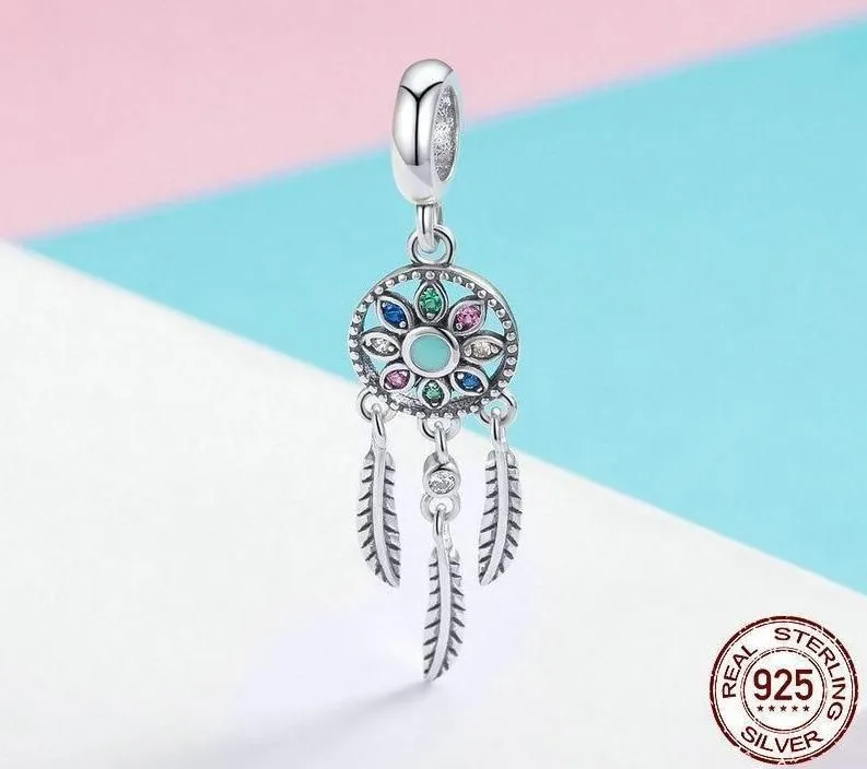 925 Sterling Silver Bohemian Dream Catcher Pendant Necklace Charm Jewelry Without Chain