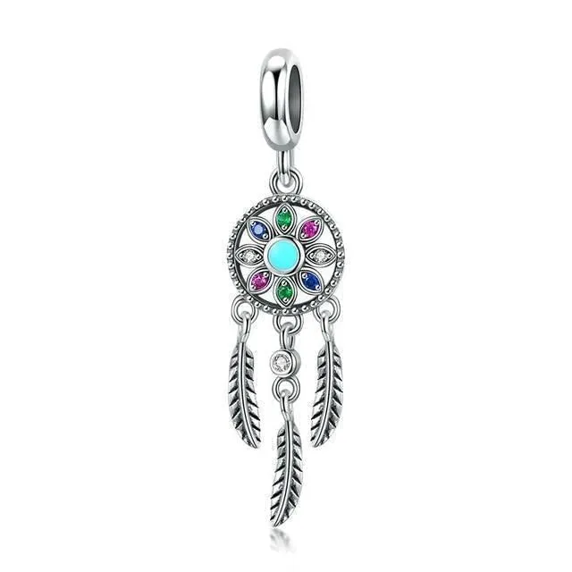 925 Sterling Silver Bohemian Dream Catcher Pendant Necklace Charm Jewelry Without Chain