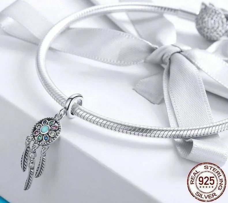 925 Sterling Silver Bohemian Dream Catcher Pendant Necklace Charm Jewelry Without Chain