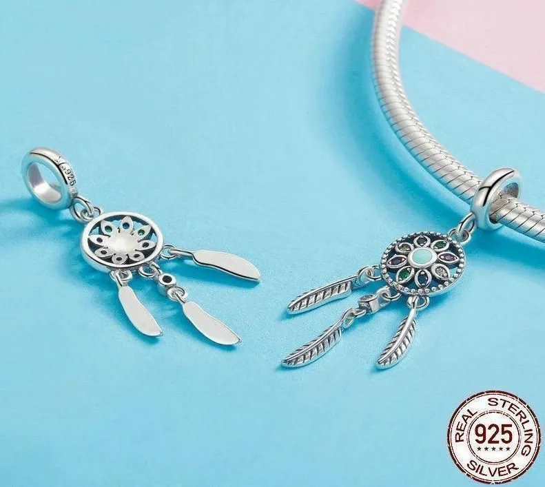 925 Sterling Silver Bohemian Dream Catcher Pendant Necklace Charm Jewelry Without Chain