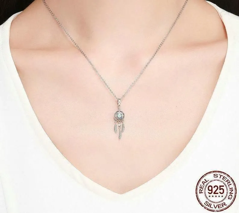925 Sterling Silver Bohemian Dream Catcher Pendant Necklace Charm Jewelry Without Chain