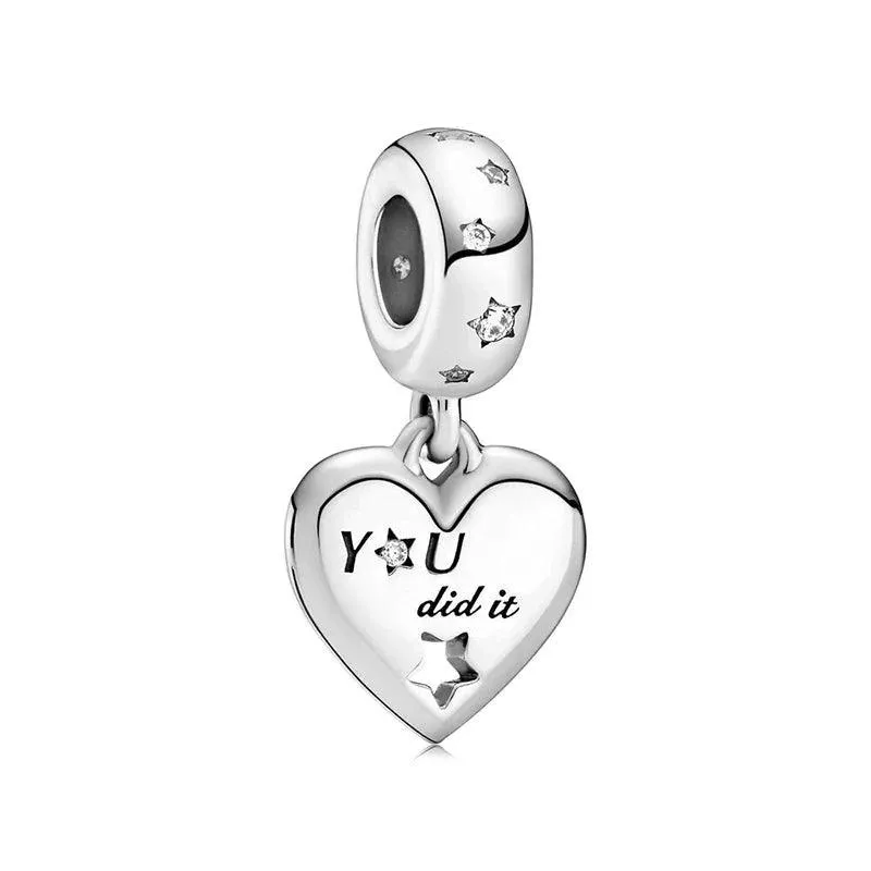 925 Sterling Silver Charm Bracelet Beads, Zircon Accents and Elegant Design