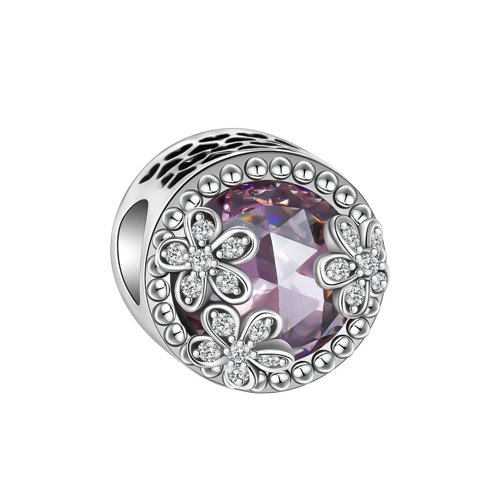 925 Sterling Silver Charm Bracelet Beads, Zircon Accents and Elegant Design