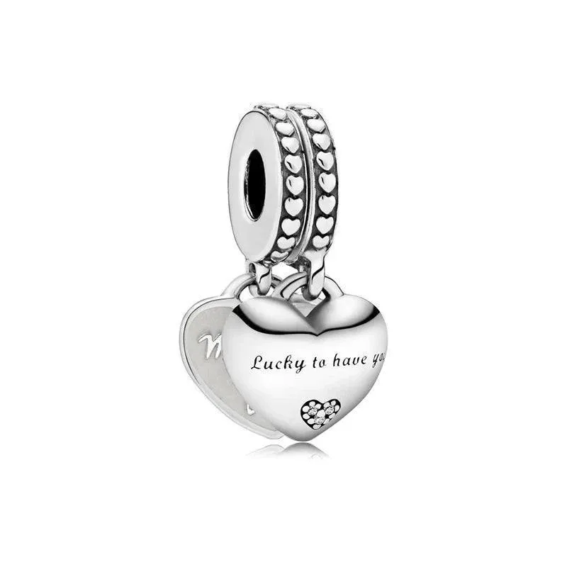 925 Sterling Silver Charm Bracelet Beads, Zircon Accents and Elegant Design