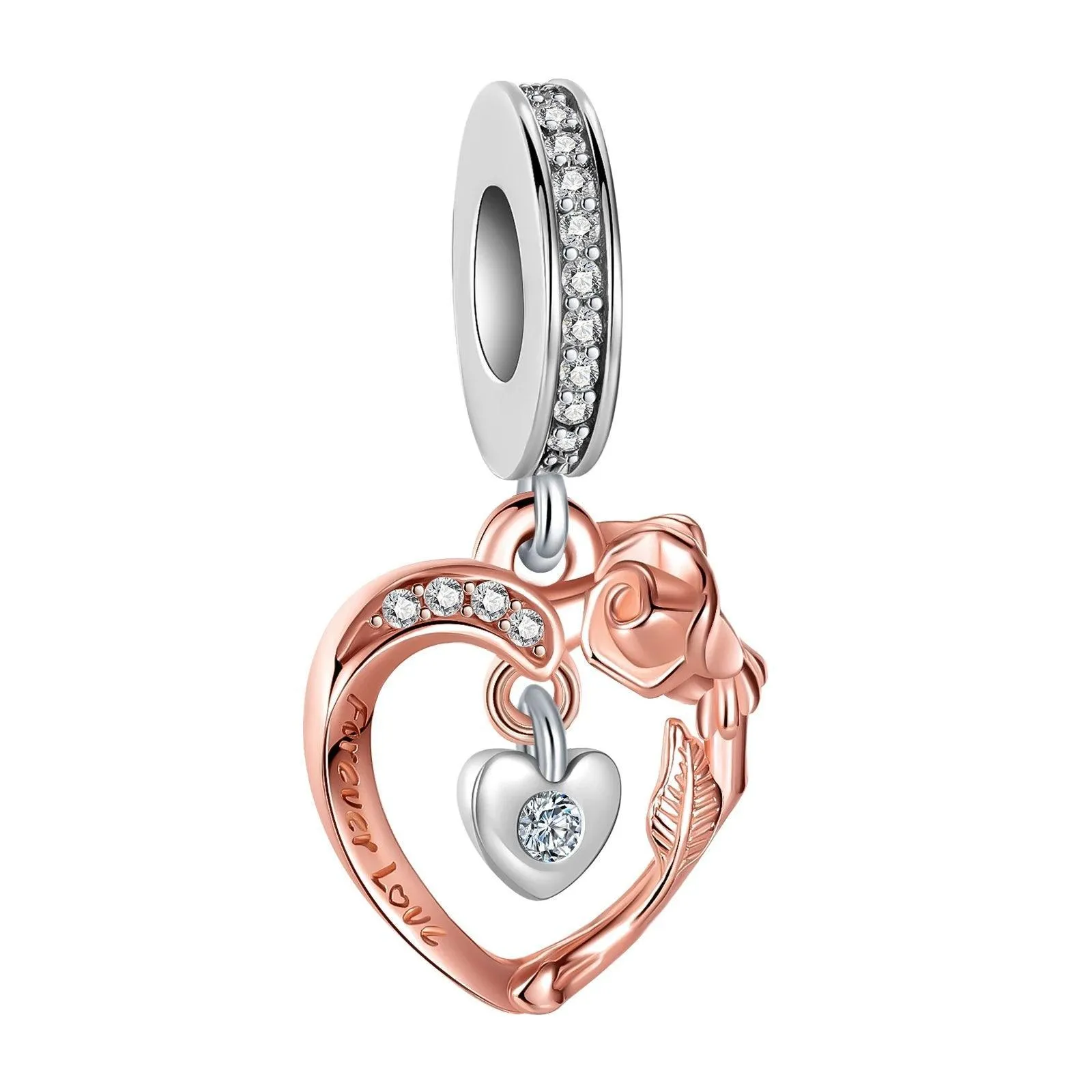 925 Sterling Silver Charm Bracelet Beads, Zircon Accents and Elegant Design