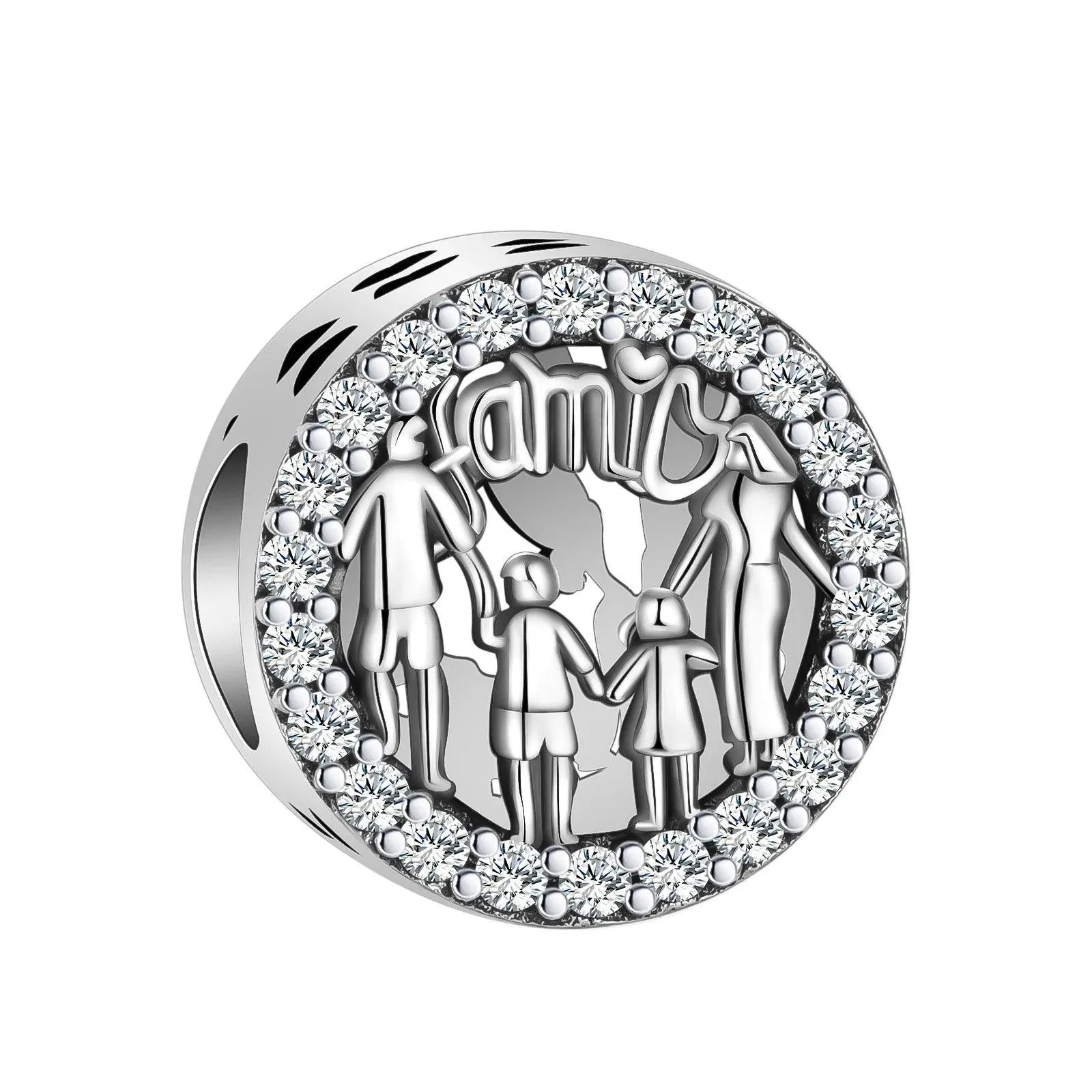 925 Sterling Silver Charm Bracelet Beads, Zircon Accents and Elegant Design