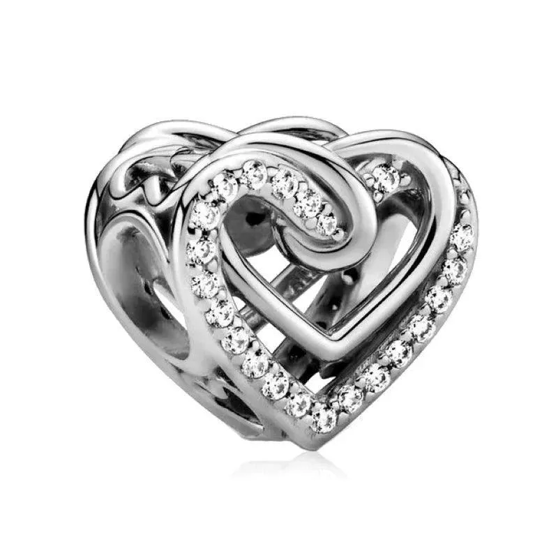 925 Sterling Silver Charm Bracelet Beads, Zircon Accents and Elegant Design