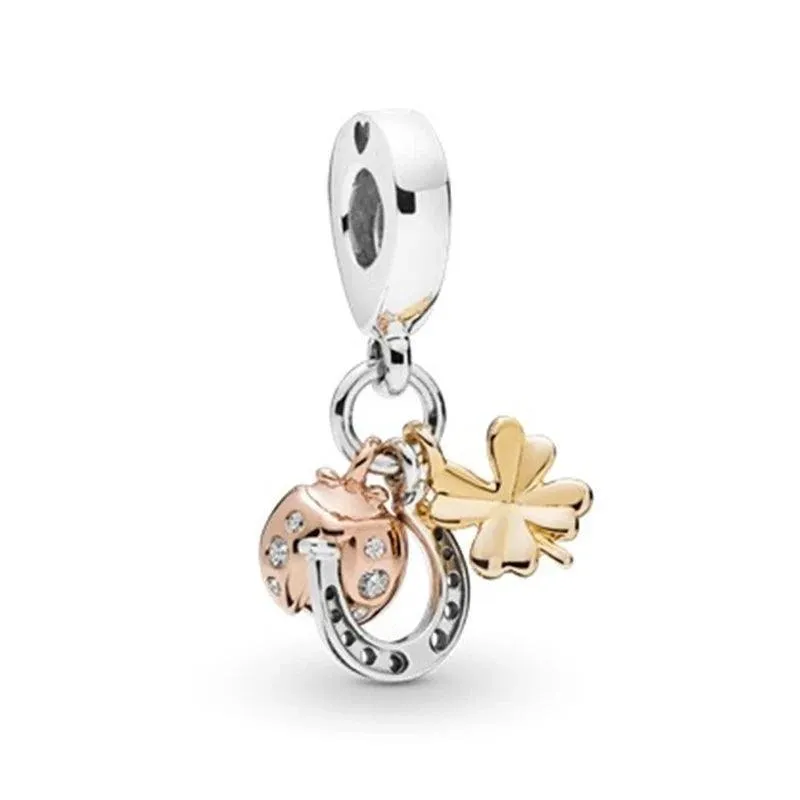 925 Sterling Silver Charm Bracelet Beads, Zircon Accents and Elegant Design