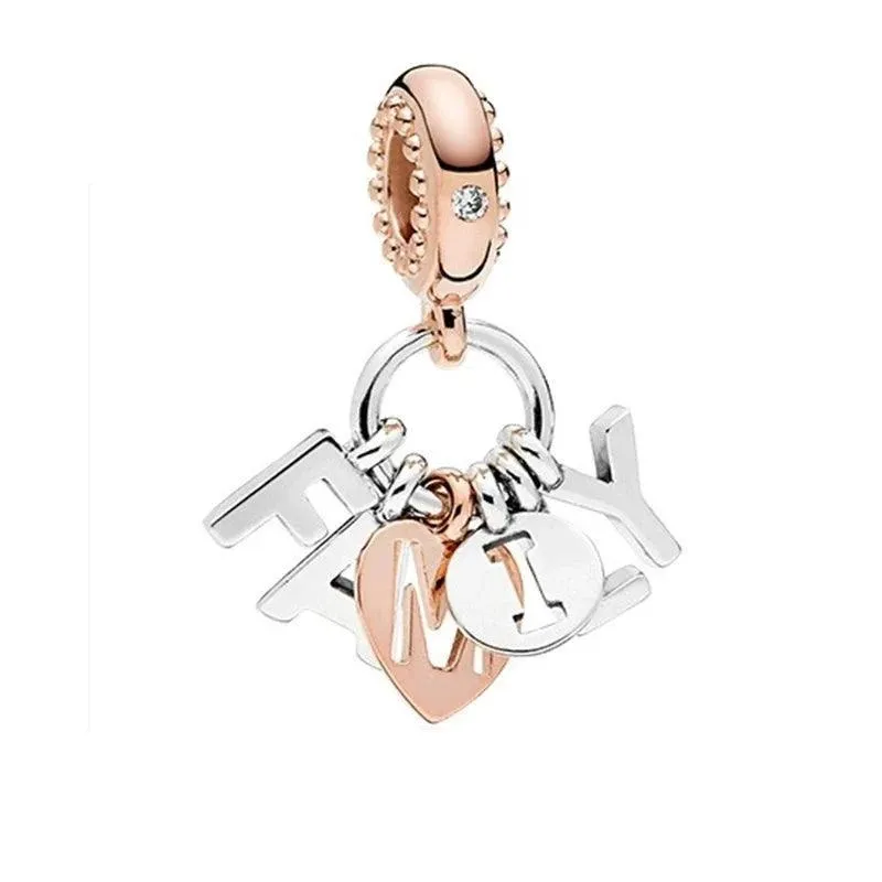 925 Sterling Silver Charm Bracelet Beads, Zircon Accents and Elegant Design