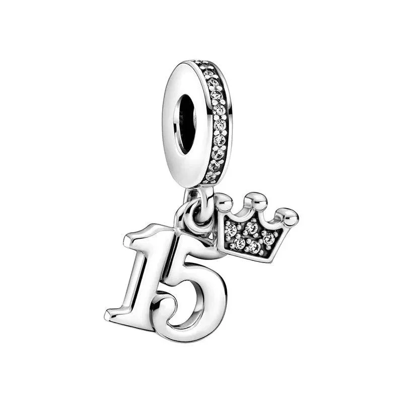 925 Sterling Silver Charm Bracelet Beads, Zircon Accents and Elegant Design