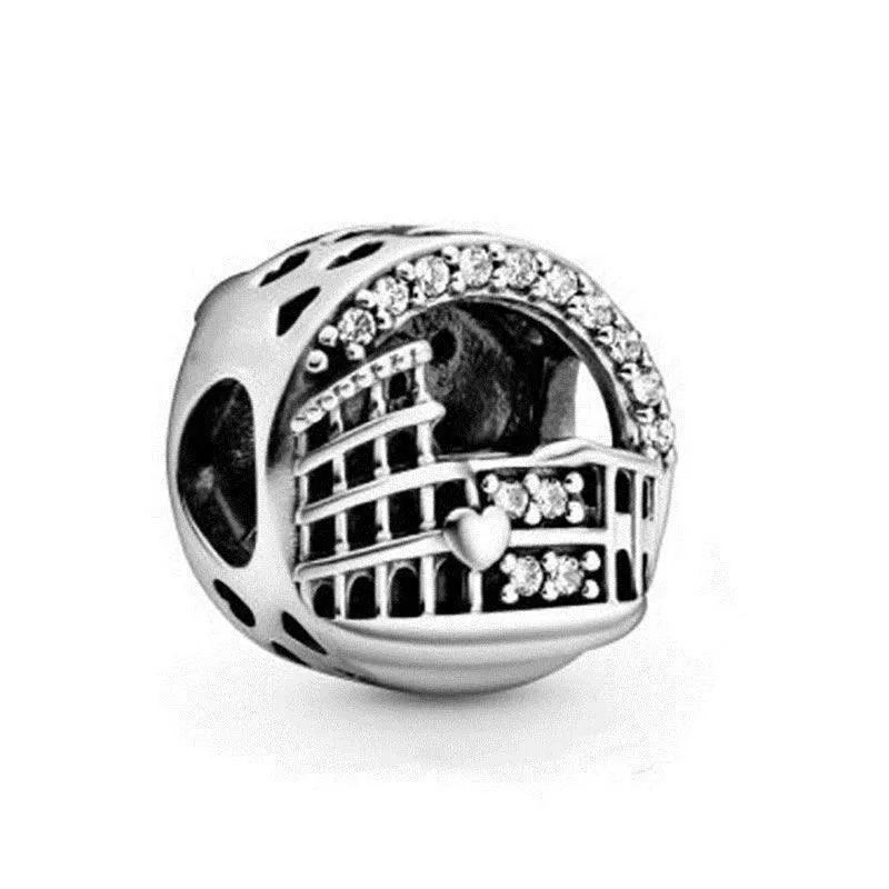 925 Sterling Silver Charm Bracelet Beads, Zircon Accents and Elegant Design