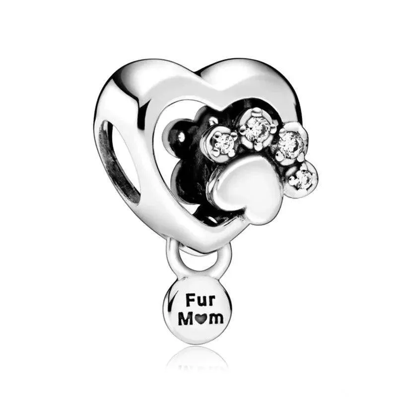 925 Sterling Silver Charm Bracelet Beads, Zircon Accents and Elegant Design