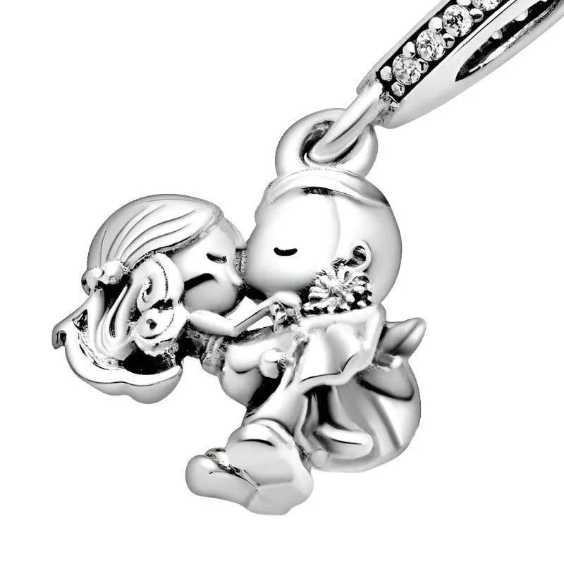 925 Sterling Silver Charm Bracelet Beads, Zircon Accents and Elegant Design