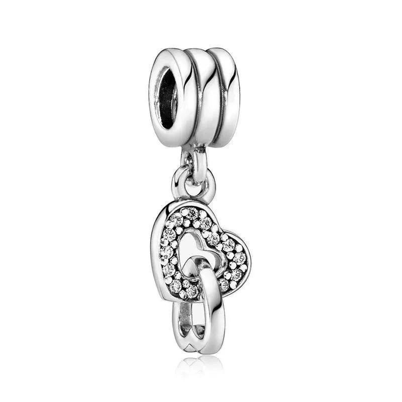 925 Sterling Silver Charm Bracelet Beads, Zircon Accents and Elegant Design