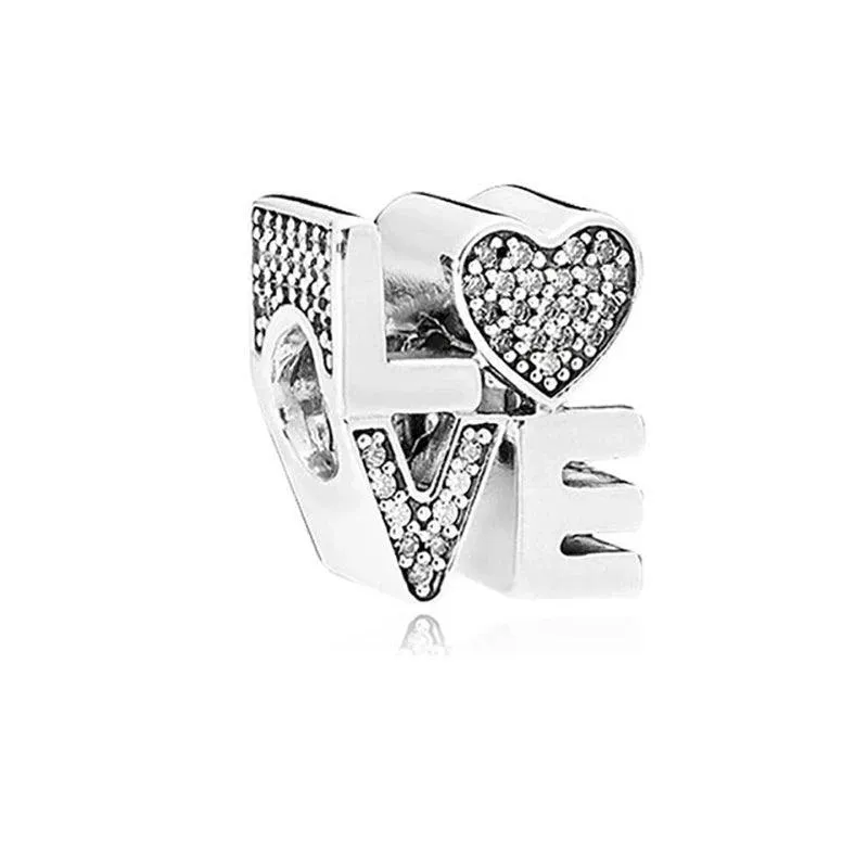 925 Sterling Silver Charm Bracelet Beads, Zircon Accents and Elegant Design