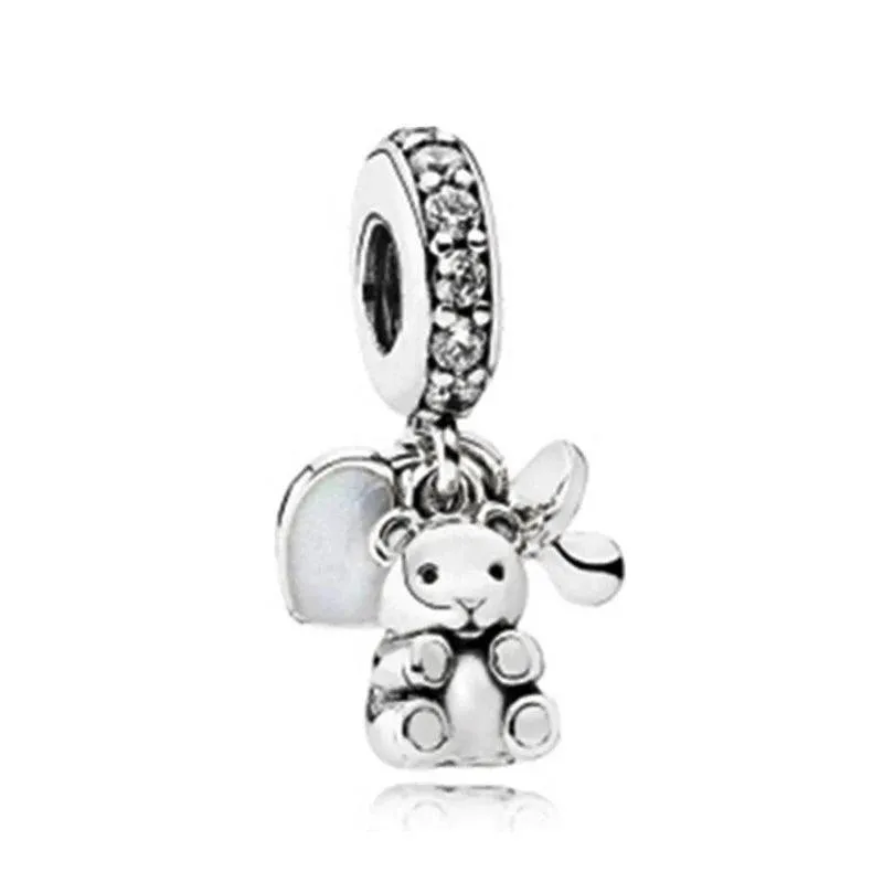 925 Sterling Silver Charm Bracelet Beads, Zircon Accents and Elegant Design