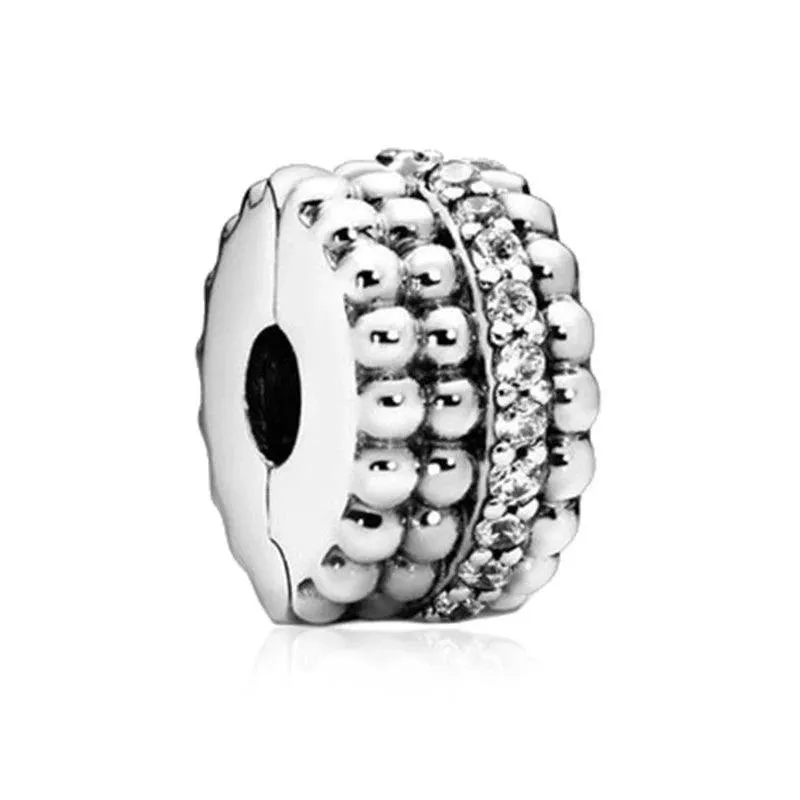 925 Sterling Silver Charm Bracelet Beads, Zircon Accents and Elegant Design
